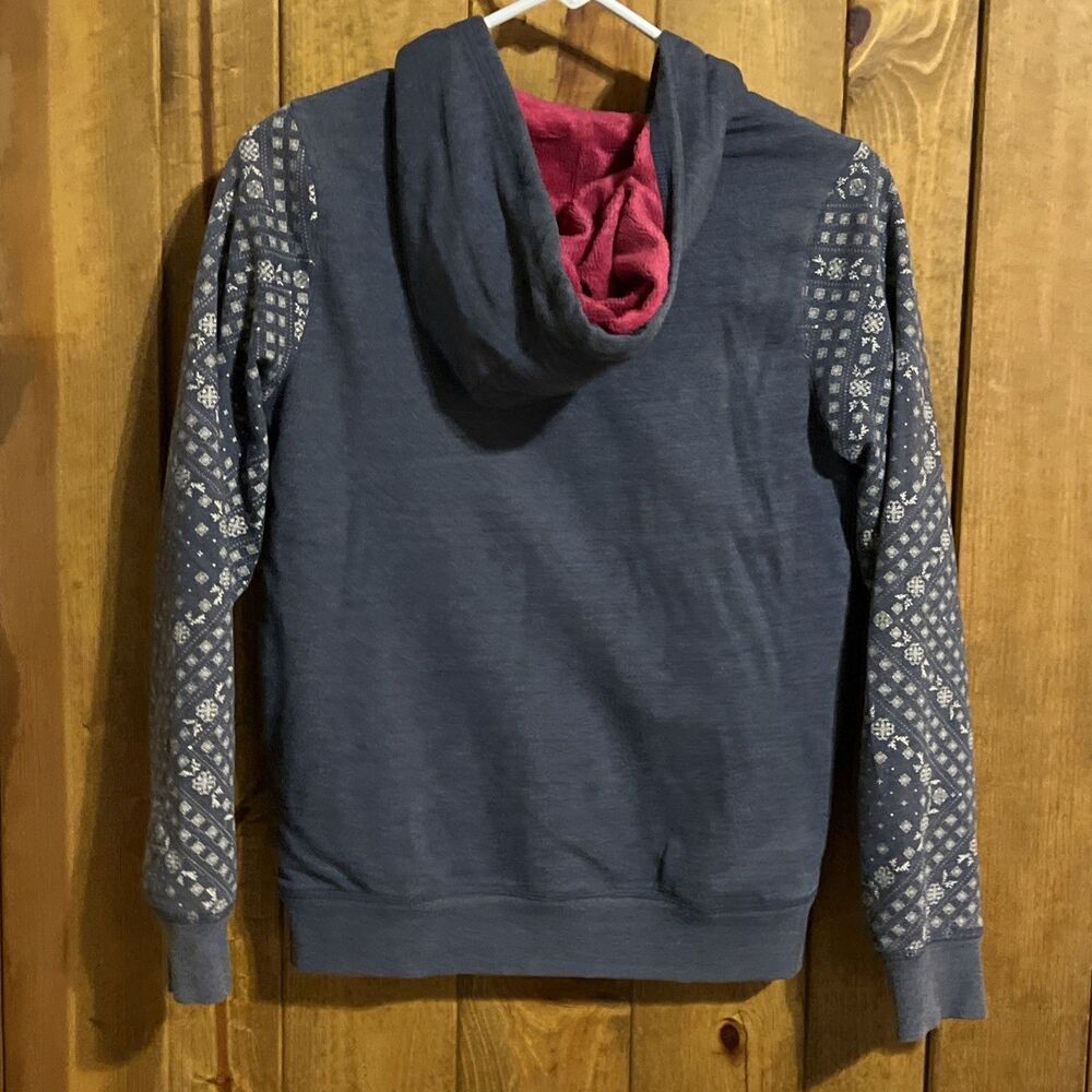 Vintage Y2K Lucky Brand Chain Stitch Flower Full Zip Blue Hoodie - Girls L 14/16 - Picture 7 of 7